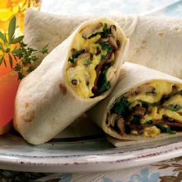 Bacon Egg and Mushroom Burritos